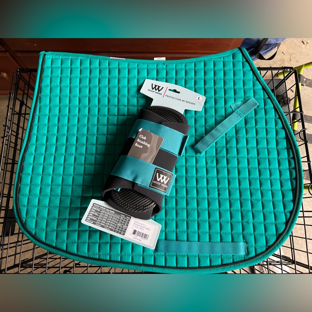 - - Bundle- teal PRI all purpose English jumping saddle pad, L woof wear…